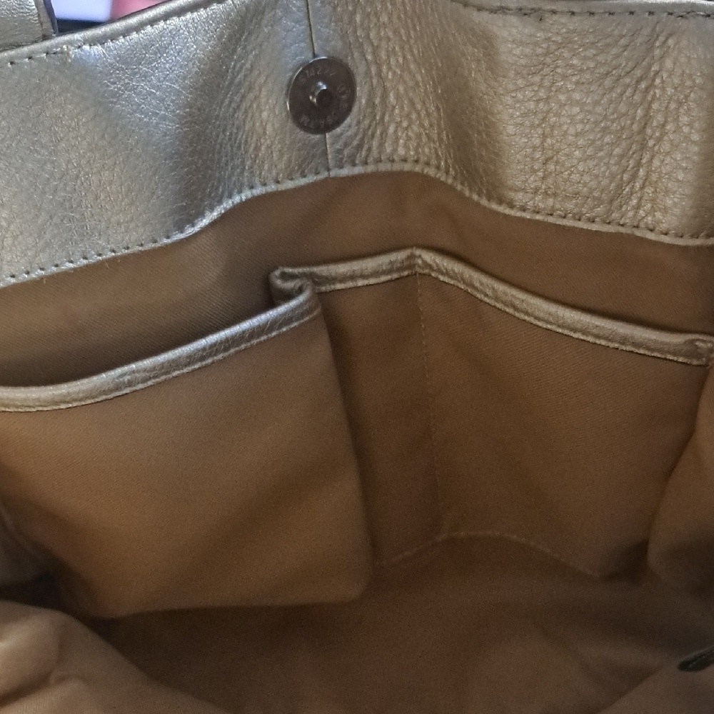 Hand Painted Gold Satchel Purse Bag with Floral Design - Picture 15 of 17
